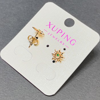 Xuping Ball Stud Earrings with Green Crystal, 9mm ±, 18K Gold Plating