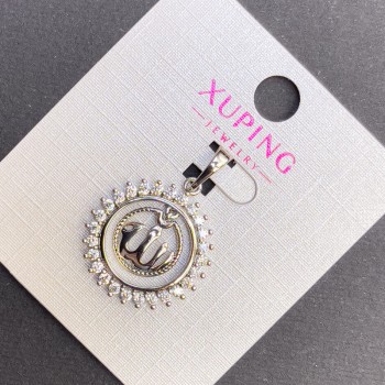 Pendant Xuping 'Sura' with White Crystals, Diameter 19 mm, Length 28 mm, Rhodium-Plated