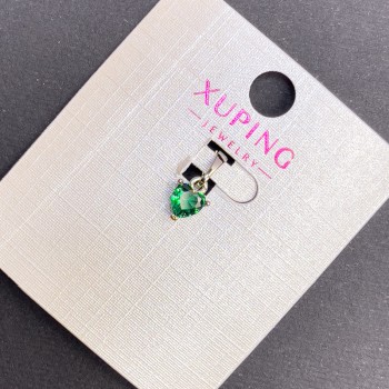 Pendant Xuping Heart with Green Crystal, diameter 6 mm, length 12 mm, rhodium-plated