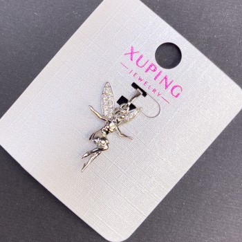 Pendant Xuping "Fairy" with white crystals, diameter 14 mm, length 27 mm, rhodium