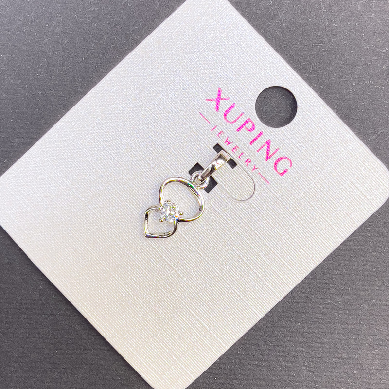 Xuping Pendant with White Crystals, Diameter 8 mm, Length 20 mm, Rhodium