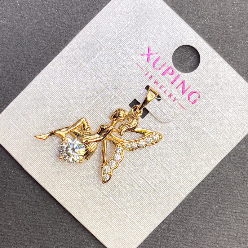 Xuping Pendant 'Fairy' with White Rhinestones, 17 mm Diameter, 30 mm Length, 18K Gold Plating