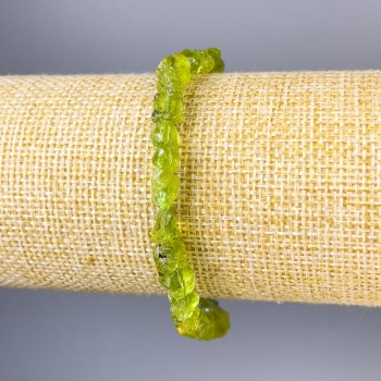 Chrysolite Bracelet from Unprocessed Stone, 7x7 mm Beads, 18 cm Length, Stretch