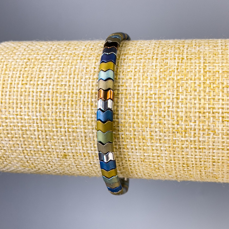 Hematite Bracelet, Snake, diameter 5x3 mm +/-, length 18 cm +/- stretch