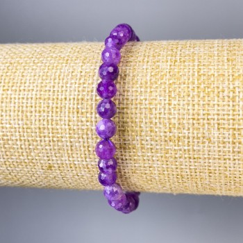 Sugilite Bracelet with Faceted Bead, 6mm Diameter, 18cm Length, Stretch