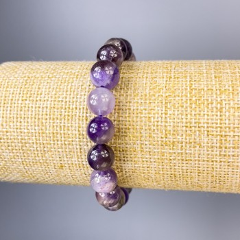 Amethyst bracelet with smooth beads, 10 mm diameter, 18 cm length, stretchy