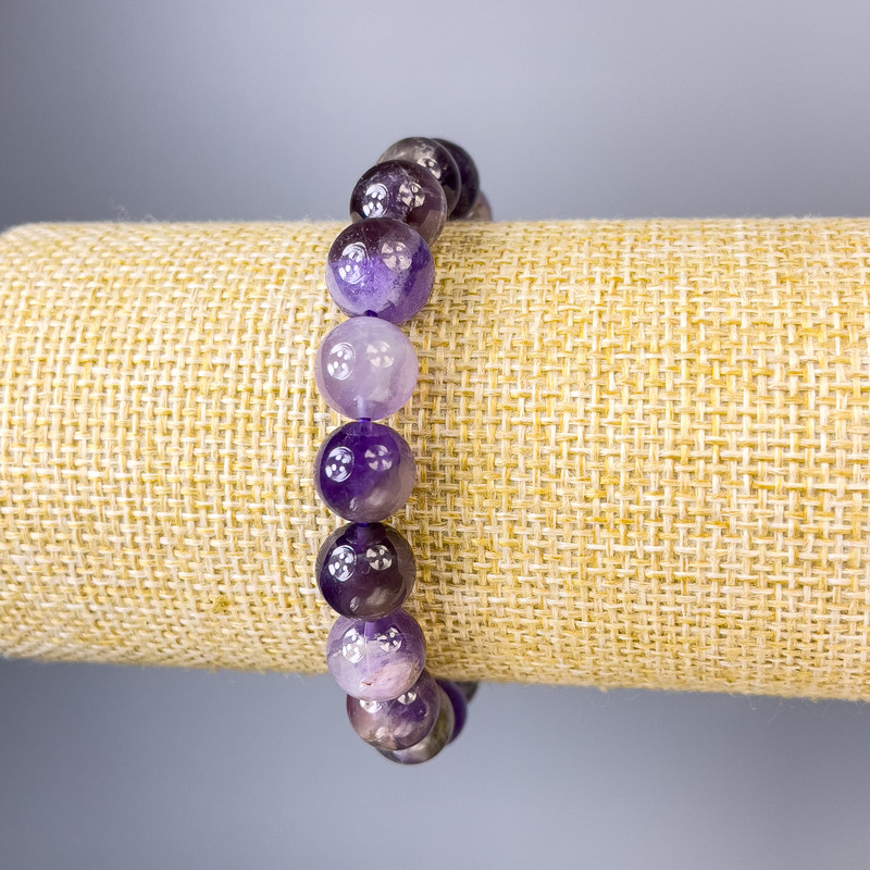 Amethyst bracelet with smooth beads, 10 mm diameter, 18 cm length, stretchy