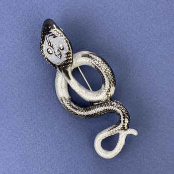 Brooch-Pendant 'Cobra Snake' with Gray Enamel, Silvery Metal 77x33 mm+