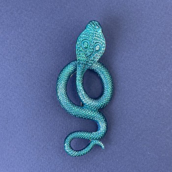 Brooch-pendant Snake Cobra with blue enamel, silver-toned metal 77×33 mm+