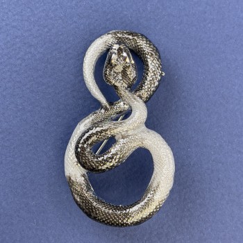 Snake Brooch Gray Enamel Silver Metal 52x29mm+