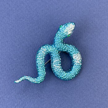 Brooch-pendant 'Snake' blue enamel with blue crystals on silver-tone metal 53x32mm +