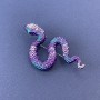 Brooch Pendant 'Snake' purple-blue enamel with blue crystals, silver metal, 30x55 mm +