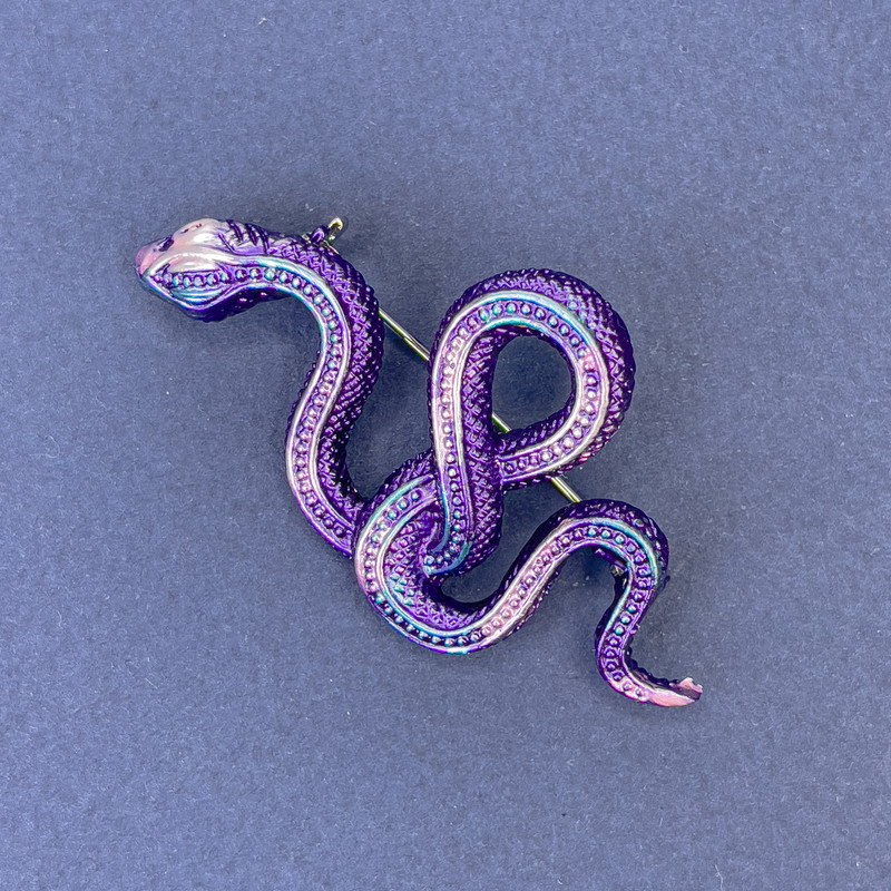 Snake brooch-pendant Purple-Blue enamel Silver metal 30x55 mm +