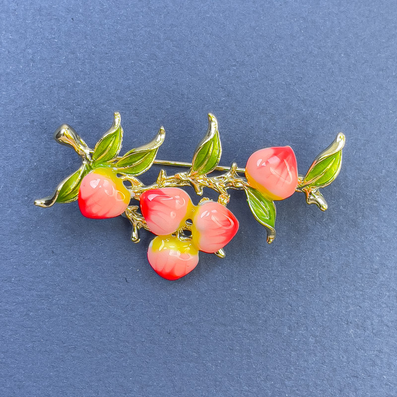 Brooch Exotic Fruit colored enamel gold-toned metal 28x45mm+