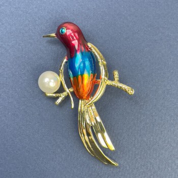 Colorful Bird Brooch with Pearl