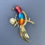 Colorful Bird Brooch with Pearl