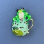 Frog Brooch with Red Rhinestones in Blue and Light Green on Golden Metal 32×39 mm+