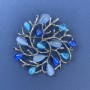 Brooch Pendant 'Branches' blue and light blue Cat's Eye with silver-toned metal, diameter 54 mm+