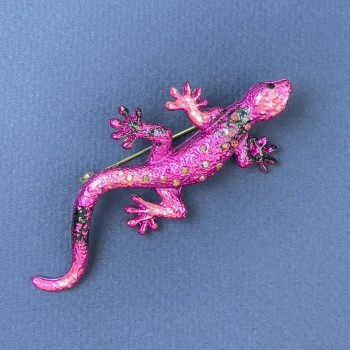 Lizard Brooch in Pink with Iridescent Crystals 29x74 mm+