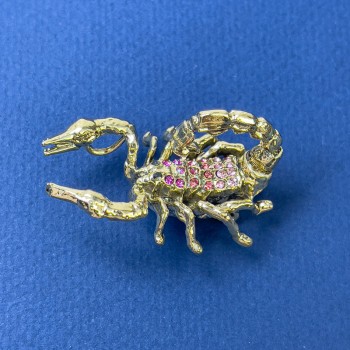Clearance Brooch Pendant Scorpion with Pink Crystal Gold-tone Metal 27x42mm+