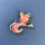 Cat Brooch with Pink Cat's Eye, Pink Color, Gold-Tone Metal, 23x28mm+