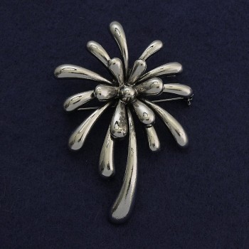 Chrysanthemum Flower Brooch in Silver-Tone Metal 55x81mm+