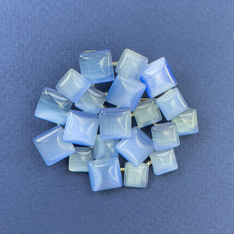 Accent Brooch-Pendant with Blue Cat's Eye, Gold-Toned Metal 44x49mm+