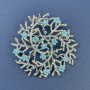 Brooch-pendant branch with blue flowers and blue rhinestones, silver-colored metal, diameter 60mm+
