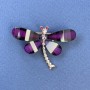 Butterfly Brooch with White and Pink Rhinestones, violet color, gold-toned metal, diameter 40mm ±, length 30mm ±