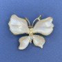 Butterfly Brooch with White Rhinestones on Gold-Tone Metal, 44 mm Diameter, 33 mm Length