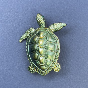 Brooch-pendant Turtle in dark green color with gold-toned metal, diameter 40 mm ±, length 49 mm ±