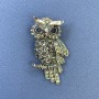 Owl brooch pendant with black and gray rhinestones on silvery-gray metal, diameter 24mm±, length 47mm±