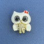 Brooch-pendant Owl with white crystals, white and black enamel, gold-tone metal, diameter 22 mm, length 26 mm