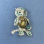 Owl brooch-pendant with blue crystals, gray crystal, silver-toned metal, diameter 26 mm, length 36 mm