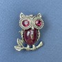 Brooch pendant Owl pink crystals purple stone silver-tone metal, diameter 25mm±, length 34mm+