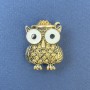 Brooch 'Owl' with White Enamel and Yellow Crystals, Gold-Toned Metal, Diameter 22mm +-, Length 29mm +-