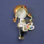 Brooch 'Girl with an Easel' white cat's eye enamel gold-tone metal 28x41mm+