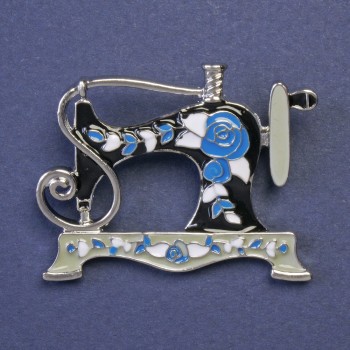 Brooch Sewing Machine enamel, silver metal color, 30x38mm+