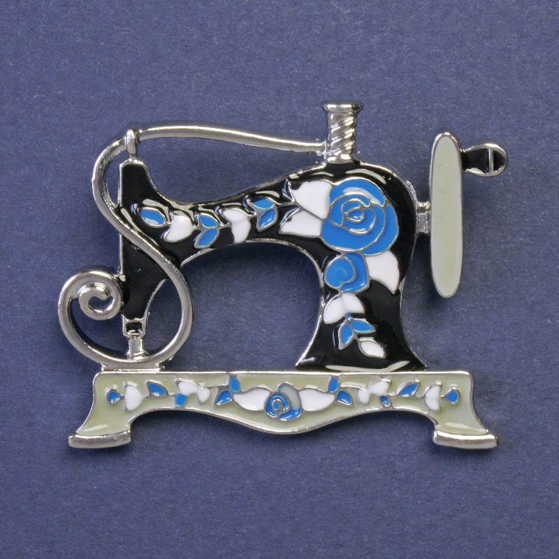Brooch Sewing Machine enamel, silver metal color, 30x38mm+