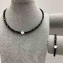 Tourmaline Faceted Cube Choker and Bracelet Set, 4x4 mm Cube, with Mother-of-Pearl Inlay, Length 35-40 cm, with Clasp