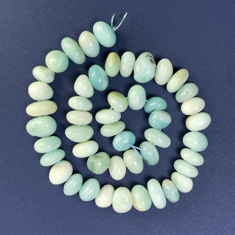 Larimar natural stone beads, faceted, 12-14×7-9 mm, on thread, length about 38 cm