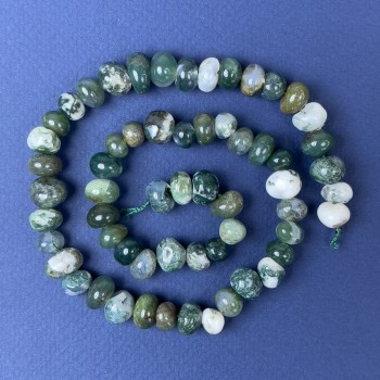 Moss Agate Beads, Faceted 10-12x7mm on Thread, Length 40 cm+