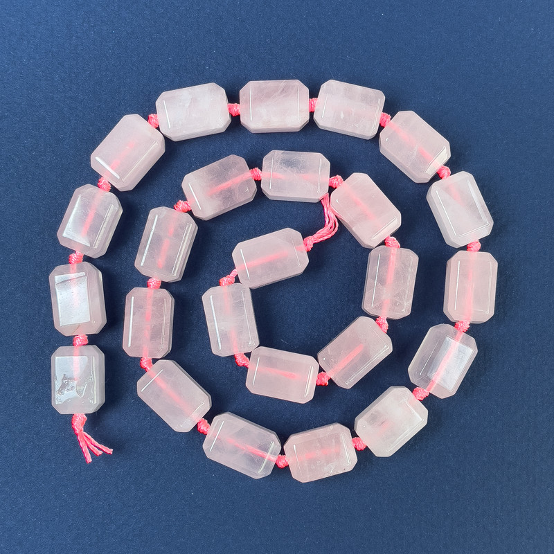 Beads Pink Quartz Rectangles 14x9mm ± on Thread, Length 41cm+