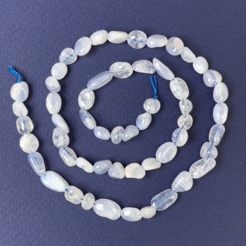 Blue Agate Faceted Beads, 8x6 mm, on Thread, Length 40 cm