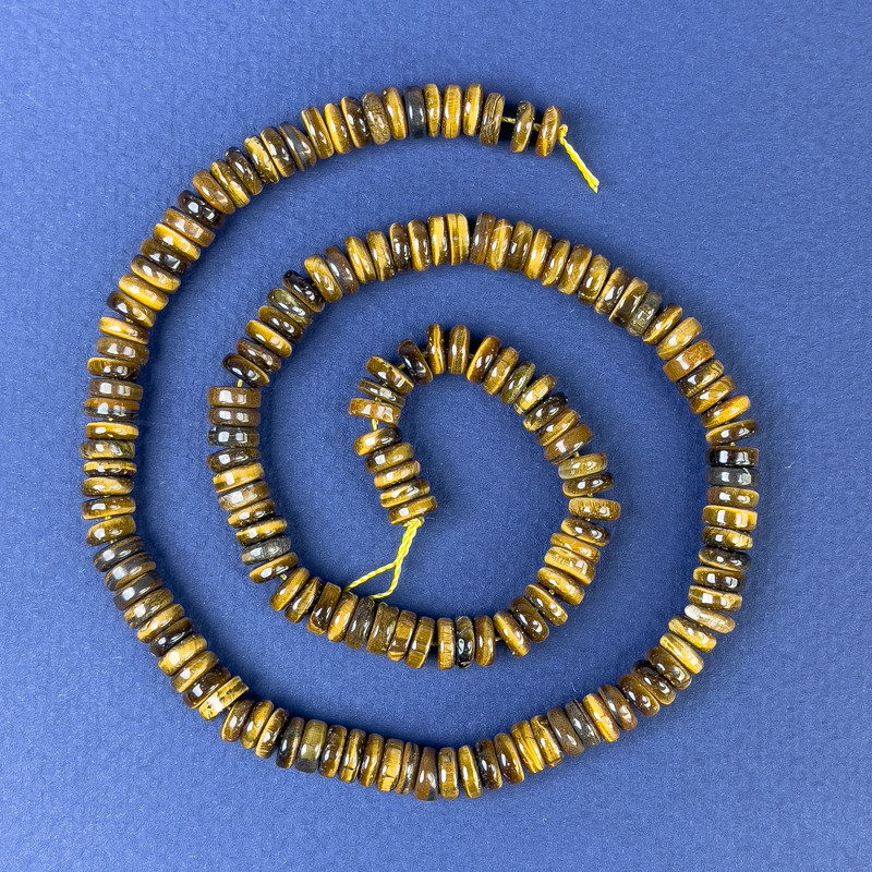 Tiger's Eye Beads Disc 6x2mm +/- on thread, length 39 cm+
