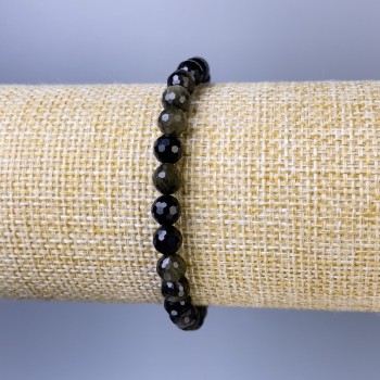 Bracelet of Sun Obsidian, 6 mm faceted bead, 18 cm length, elastic