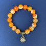 Agate bracelet with smooth beads, 10 mm diameter ±, with metal inlays, 18 cm length ± stretch