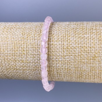 Pink Quartz Faceted Cube Bracelet, 4 mm Diameter, 18 cm Length, Stretch