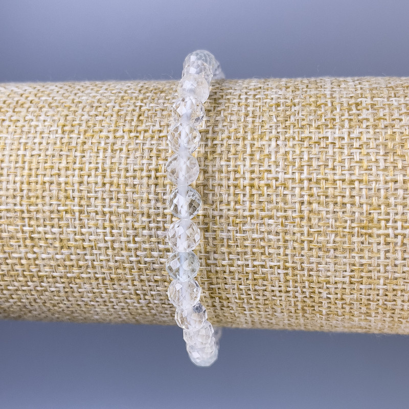 Bracelet with rock crystal, faceted bead, 6 mm diameter, 18 cm length, stretch