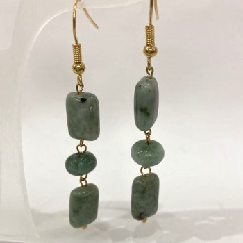 Jadeite Rectangle Earrings, 12x8 mm ±, roundels 8x6 mm ±, length 58 mm ±